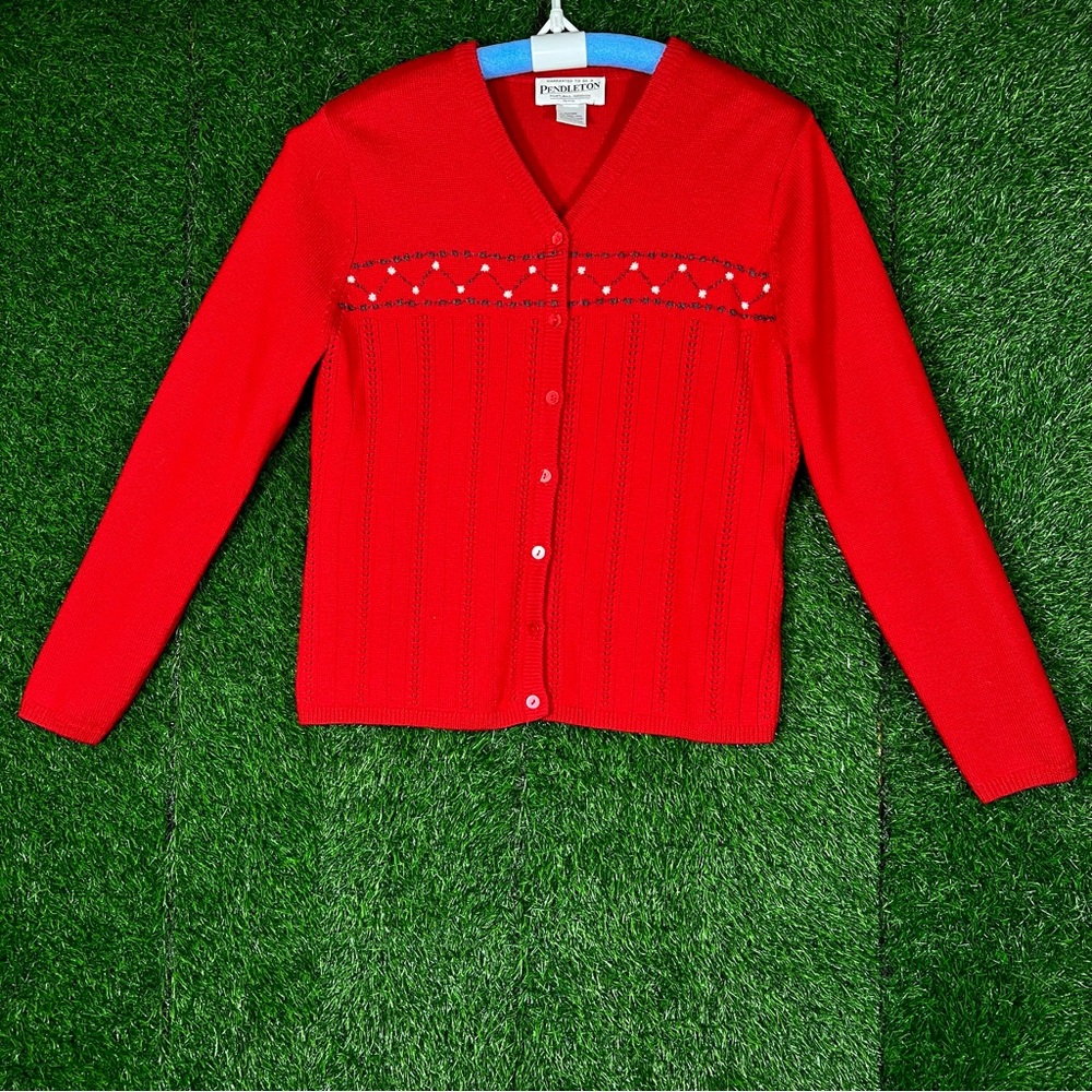 Vintage Pendleton Sweater Womens Red Merino Wool Knit Cardigan PETITE